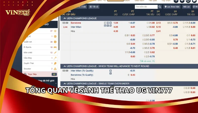 Thể Thao UG Vin777: Các Loại Kèo Cược Và Kinh Nghiệm 5 Tổng quan về sảnh thể thao UG Vin777